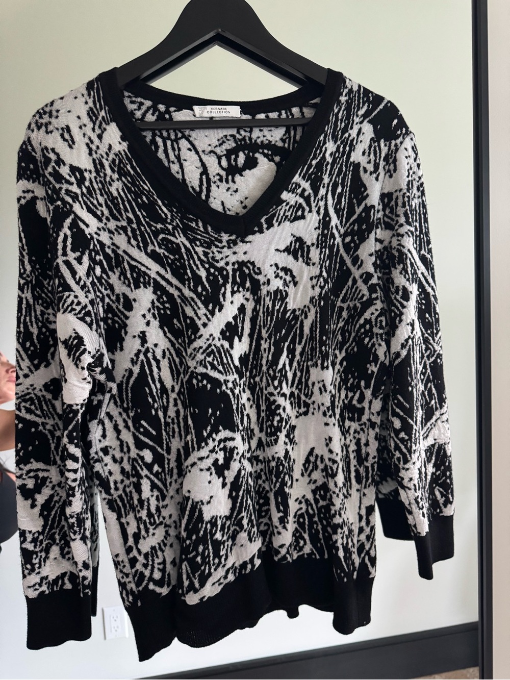 Versace Black & White Abstract V-Neck Sweater